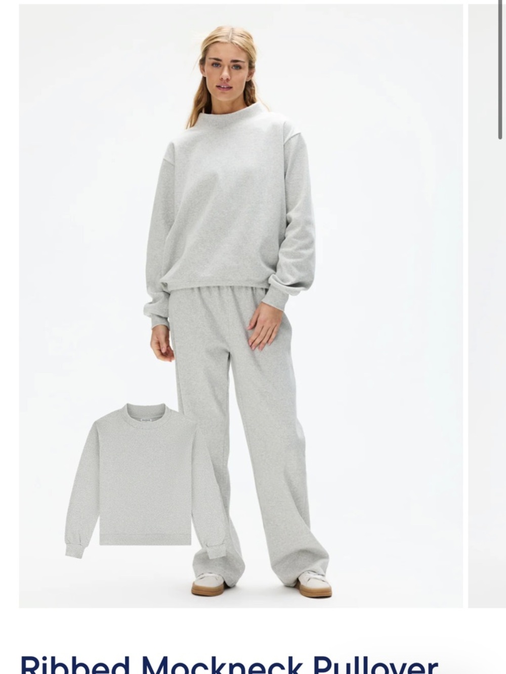 Ribbed Mockneck Pullover Sweatshirt in Light Gray